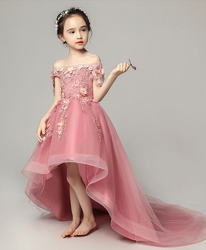 Pink Tulle Lace Flower Girl Dress, Cute Girls Dress