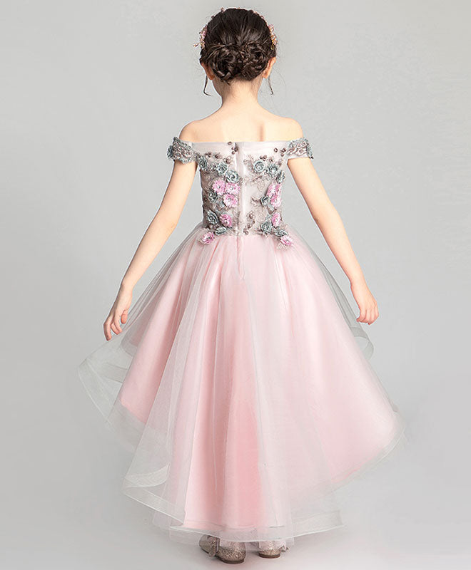 Pink Tulle Lace Flower Girl Dress, Cute Girls Dress