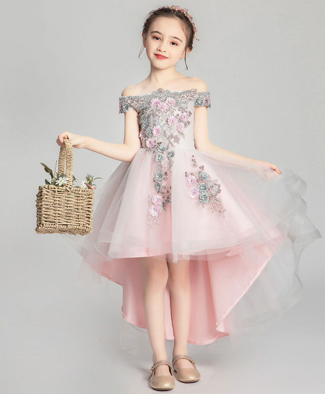 Pink Tulle Lace Flower Girl Dress, Cute Girls Dress