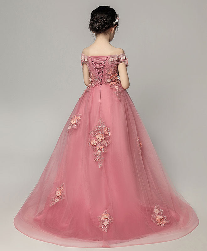 Pink Tulle Lace Flower Girl Dress, Cute Girls Dress