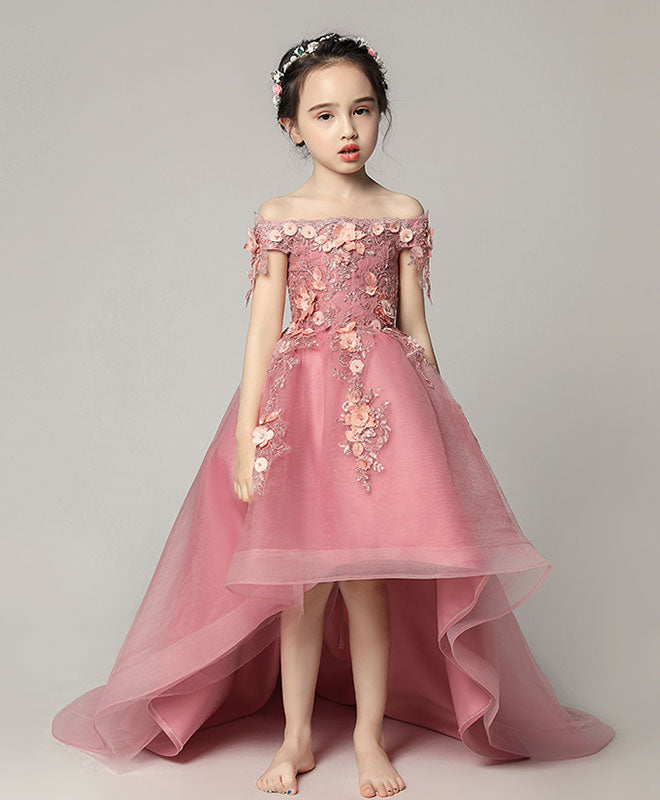 Pink Tulle Lace Flower Girl Dress, Cute Girls Dress
