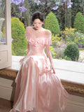 Mermaid Sweetheart Ruffles Silk Pink Long Prom Dress, Pink Party Dress