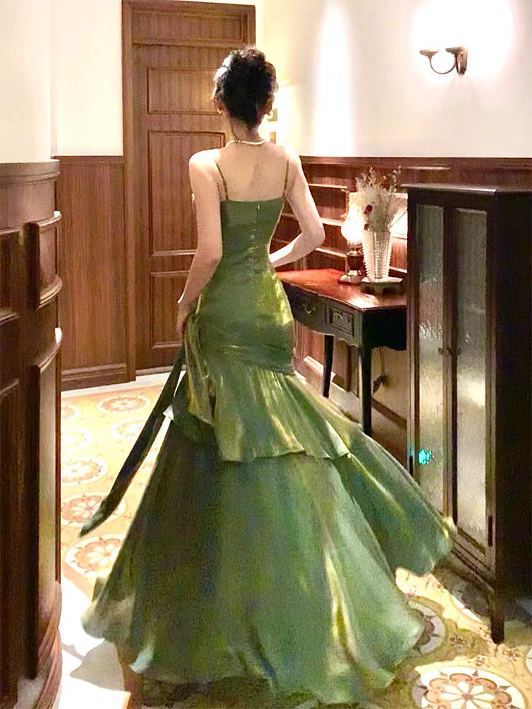 Mermaid Sweetheart Neck Satin Floor Length Green Party Prom Dress