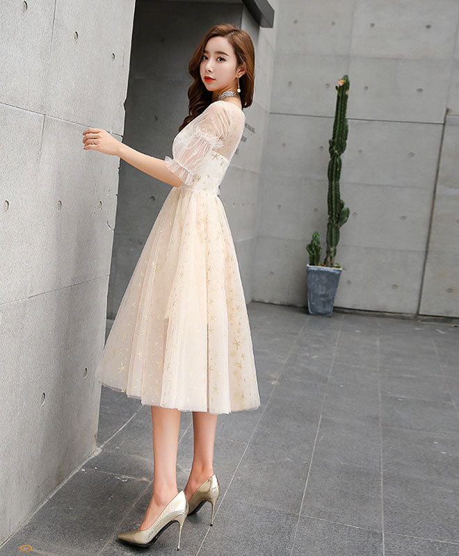 Champagne Tulle Short Prom Dress, Champagne Tulle Short Homecoming Dress