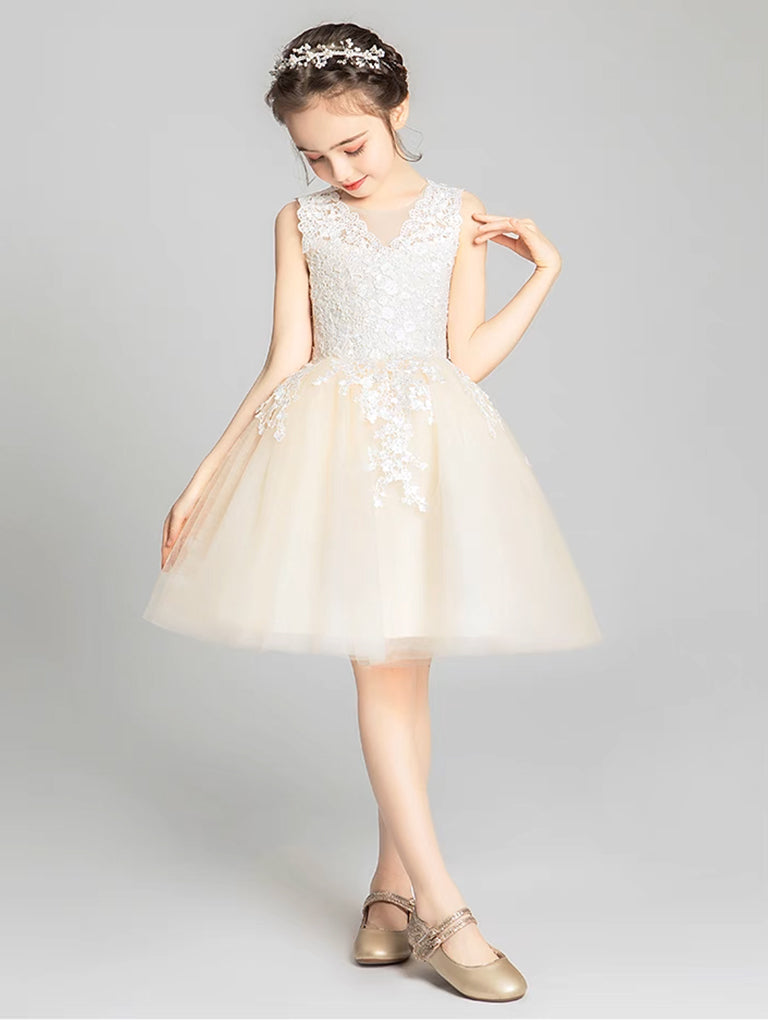 Champagne Tulle Lace Short Flower Girl Dress