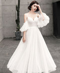 A-Line Tulle Long Prom Dress, White Evening Dress